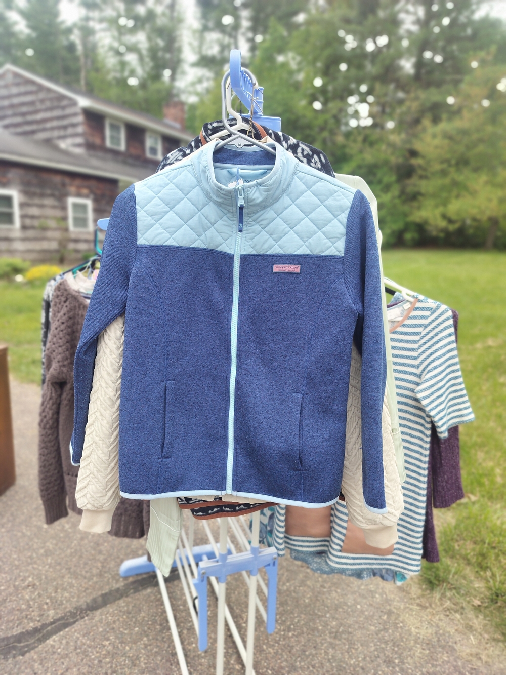 Vinyard Vines full zip knit and quilt fleece blue  L 14 Youth